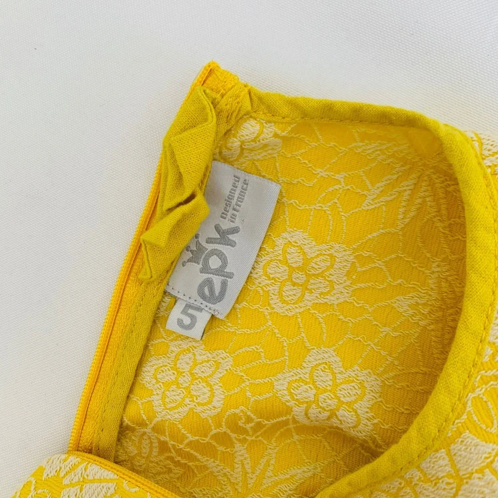 EPK Shift Dress Girls 5 Yellow Floral Lace Linen Blend Garden Retro‎ Mod France